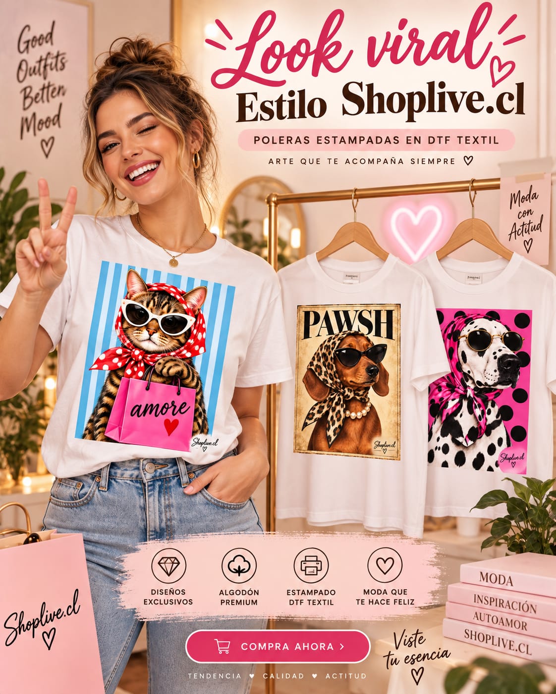 polera estampada de mujer en dtf textil o dtf uv